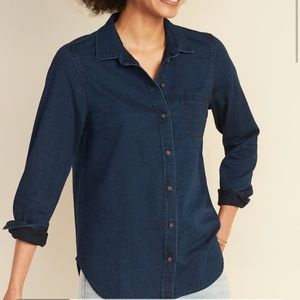 Women M | dark wash denim button down long sleeve